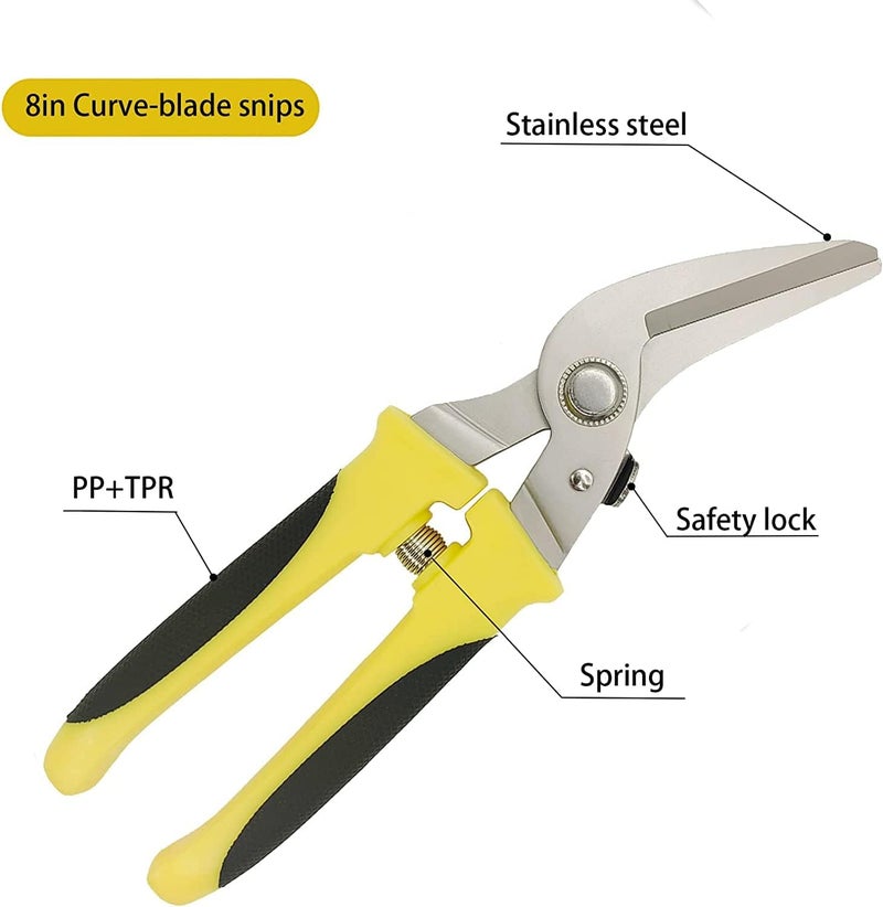 TOOLMAK Metal Cutter 8 Inch Tin Snips Set, Stainless Steel Blade & Comfort Grips, Multifunction Cutting of Branches, Thin Iron, Cardboard etc.. (Right Hand) - Image 3